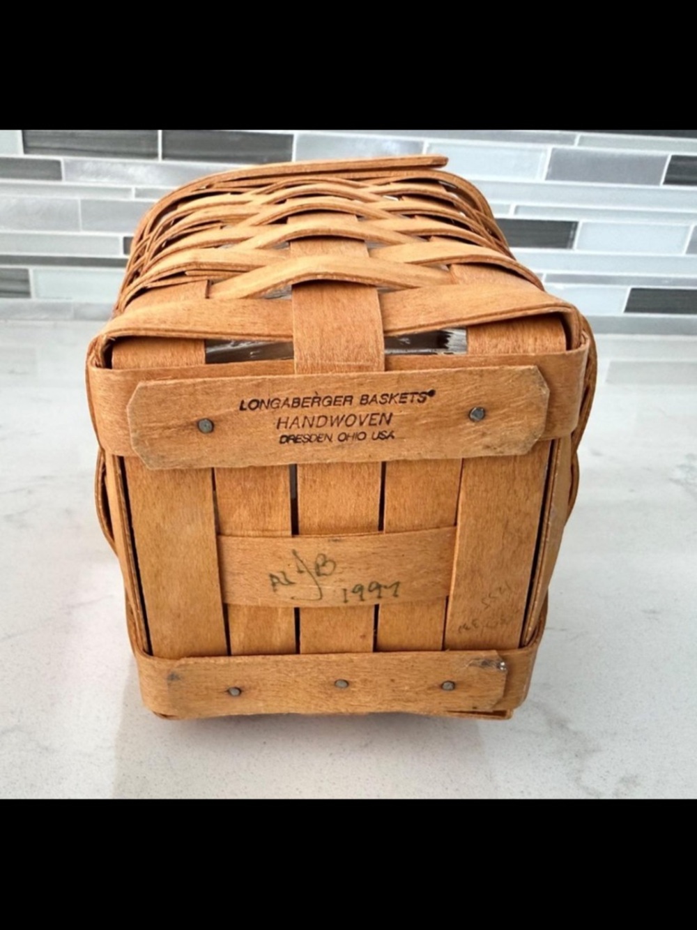 1997 Signed Longaberger Basket Plastic Liner & Wood Divider 10½" Utensil/Pen - Picture 2 of 7